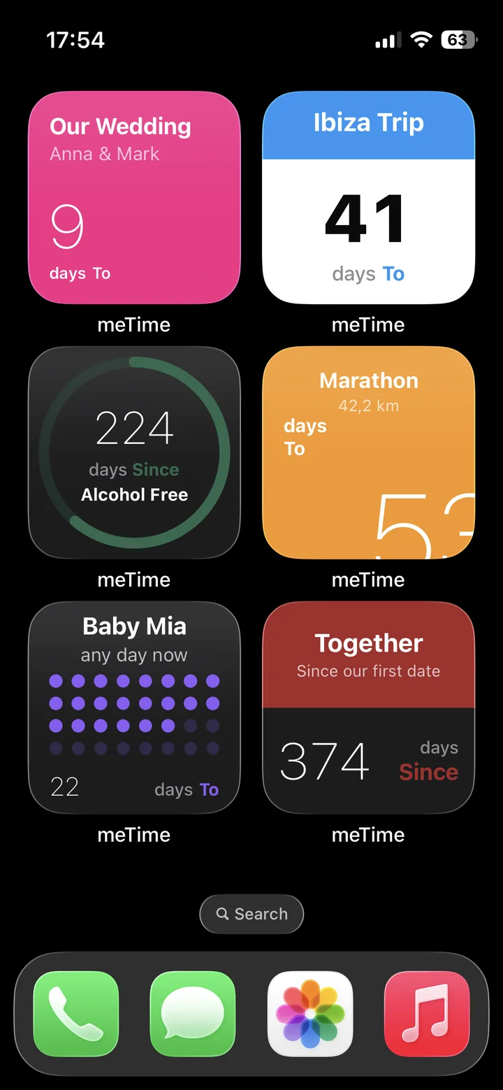 meTime widgets on the Home Screen